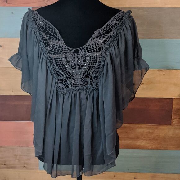 NWT SMALL black and gray blouse - Picture 1 of 6